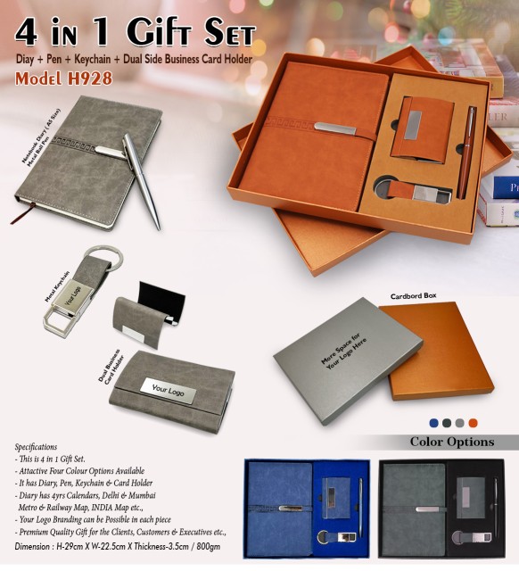 4 in 1 gift set h928 diary, pen, keychain and cardholder